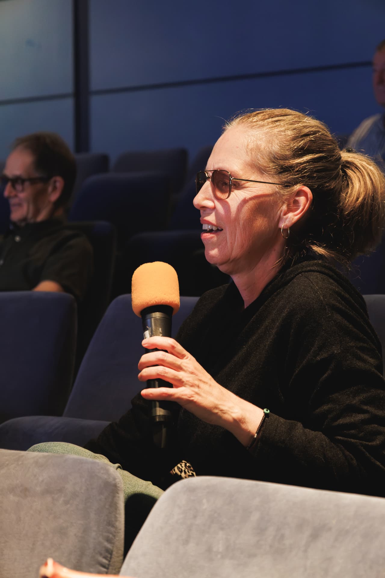 An audience member asks a question during the Q&A, Chapter Arts Centre, Cardiff