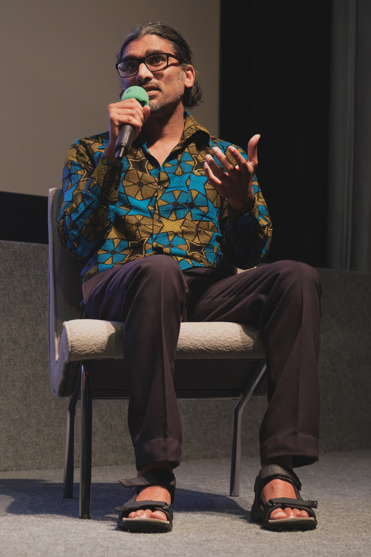Johan Nayar speaking during the Watch Africa Q&A, Chapter Arts Centre, Cardiff