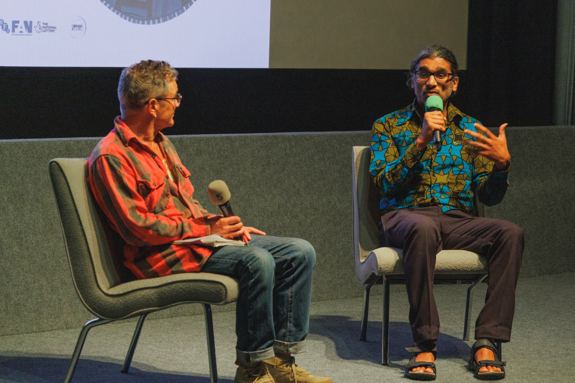 Tim Tyson Short in conversation with Johan Nayar on stage during the Watch Africa Q&A, Chapter Arts Centre, Cardiff
