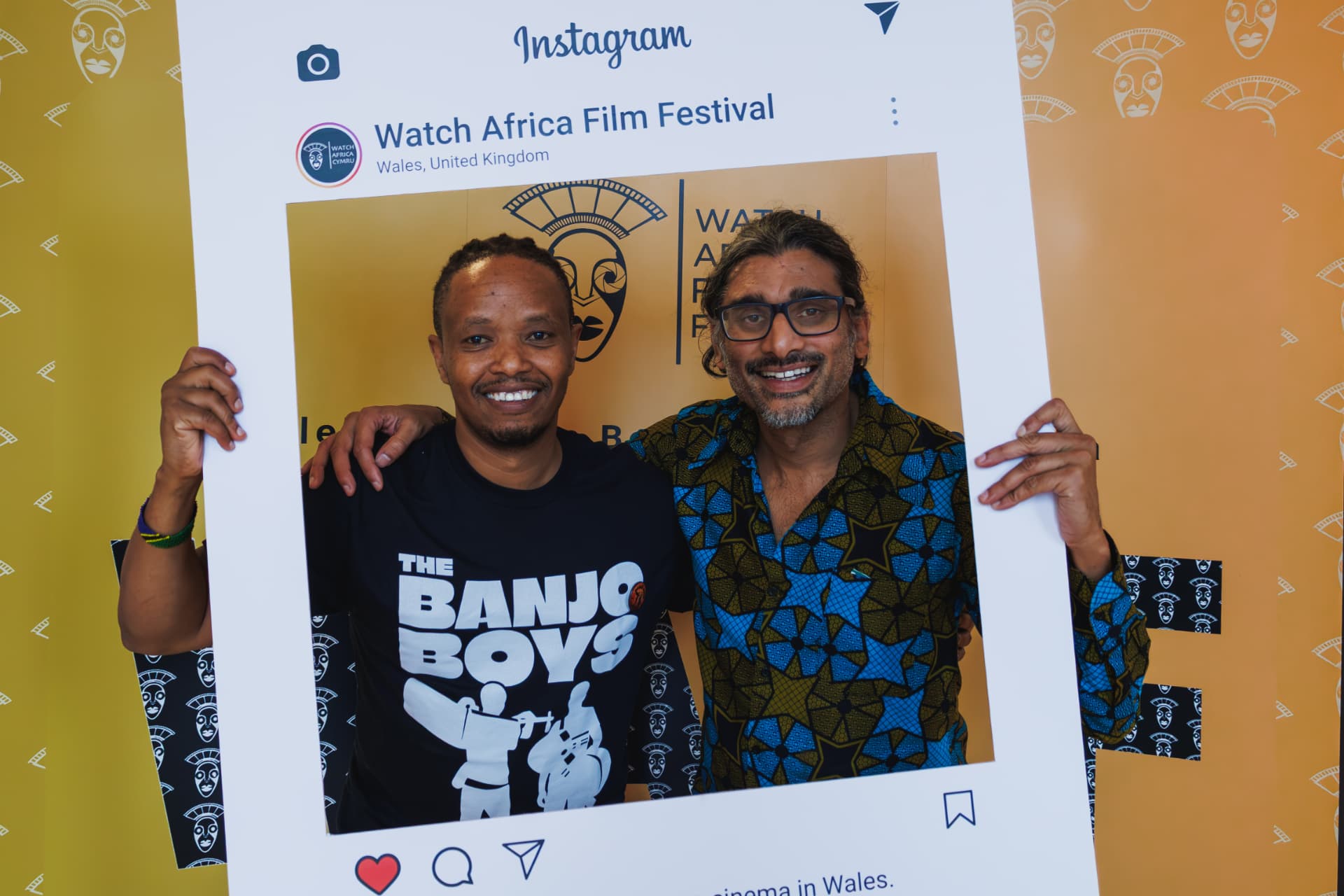 Fadhili Maghiya and Johan Nayar in the Watch Africa Film Festival Instagram frame, Chapter Arts Centre, Cardiff