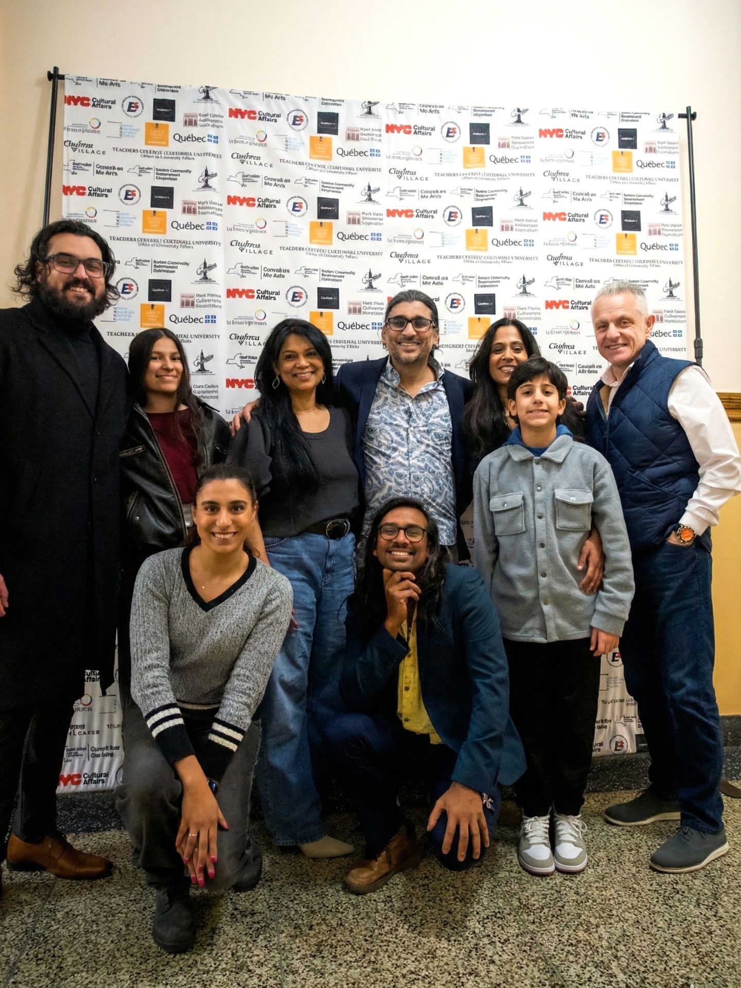 Johan and Neil Nayar with family at the ADIFF international premiere, Columbia University — Alex Mihos, Mickey Sanchira, Penny Davis, Kay Prashad, Sabrina Mihos, Theo Mihos and Aristedes Mihos