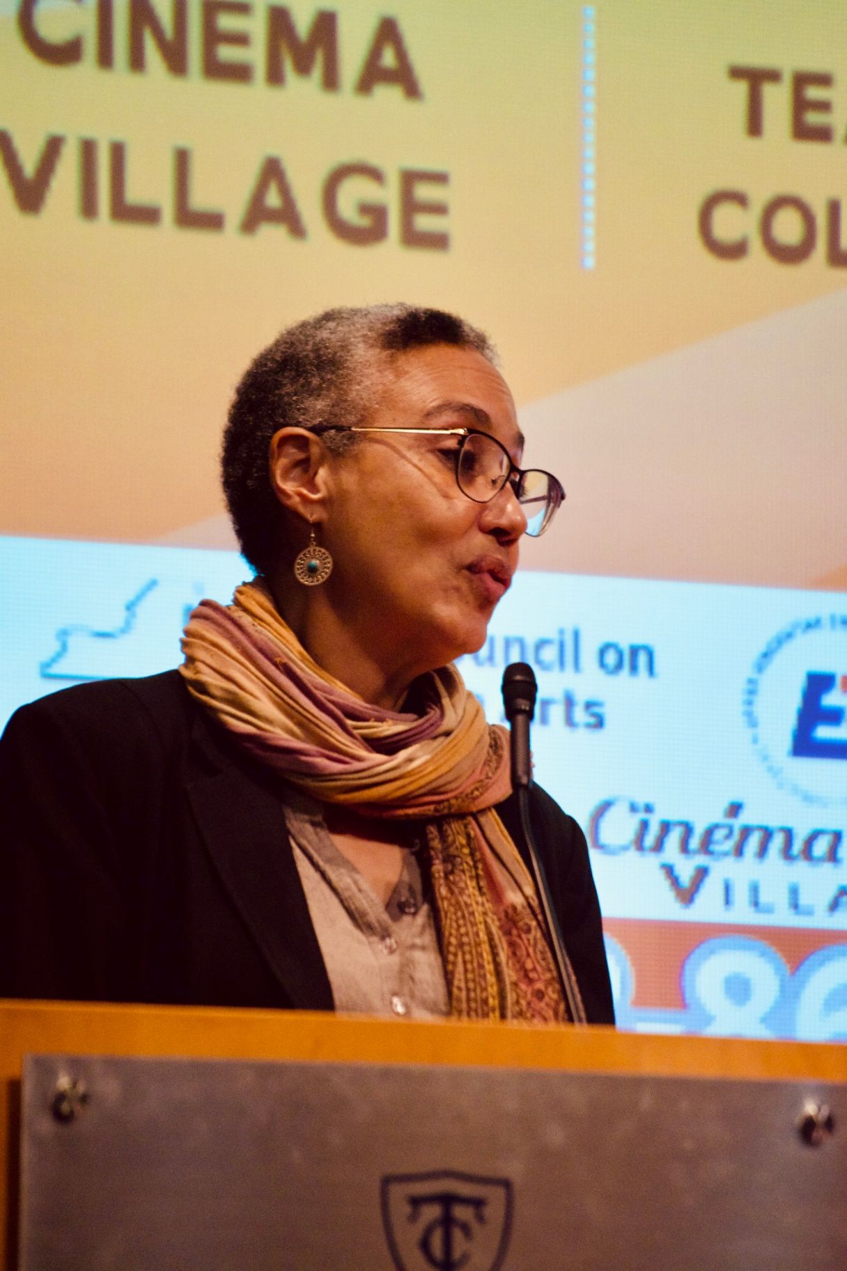 ADIFF co-founder Diarah N'Daw-Spech introducing the screening at Cinema Village, Columbia University