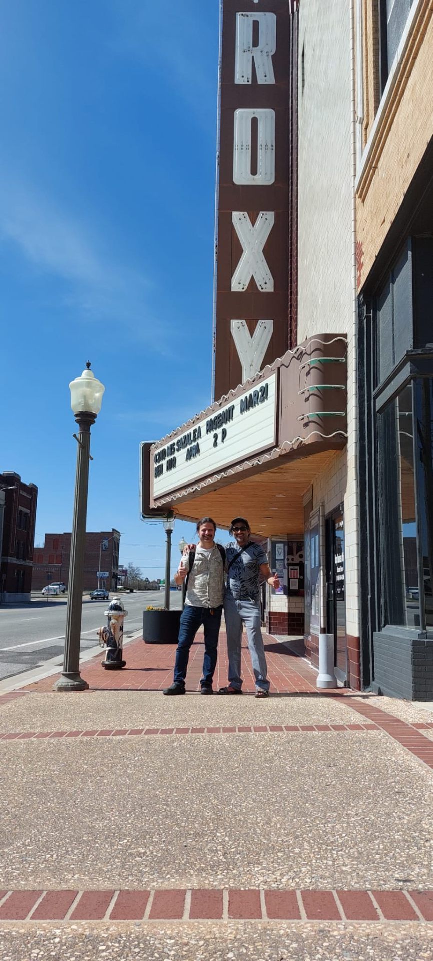 Johan Nayar with old friend Giovanni Ciotti — who drove over from Tennessee to see the film — outside the Roxy Theater