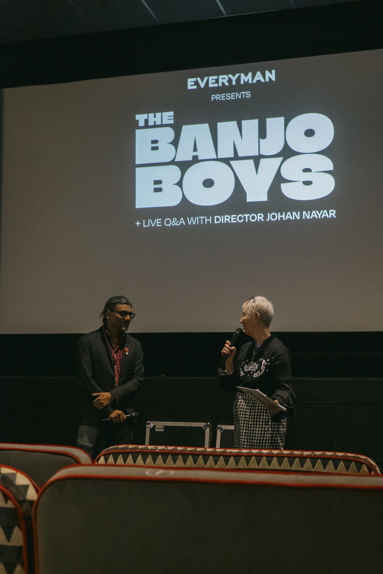 Director Johan Nayar on stage for the live Q&A after The Banjo Boys at Everyman Bristol