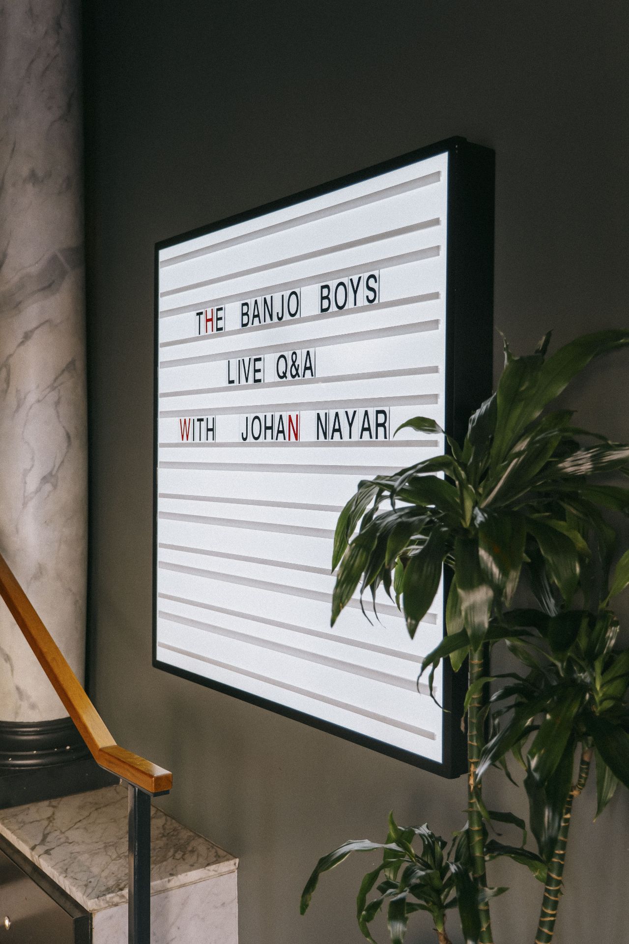 The Banjo Boys Live Q&A with Johan Nayar lightbox sign in the cinema foyer in Bristol