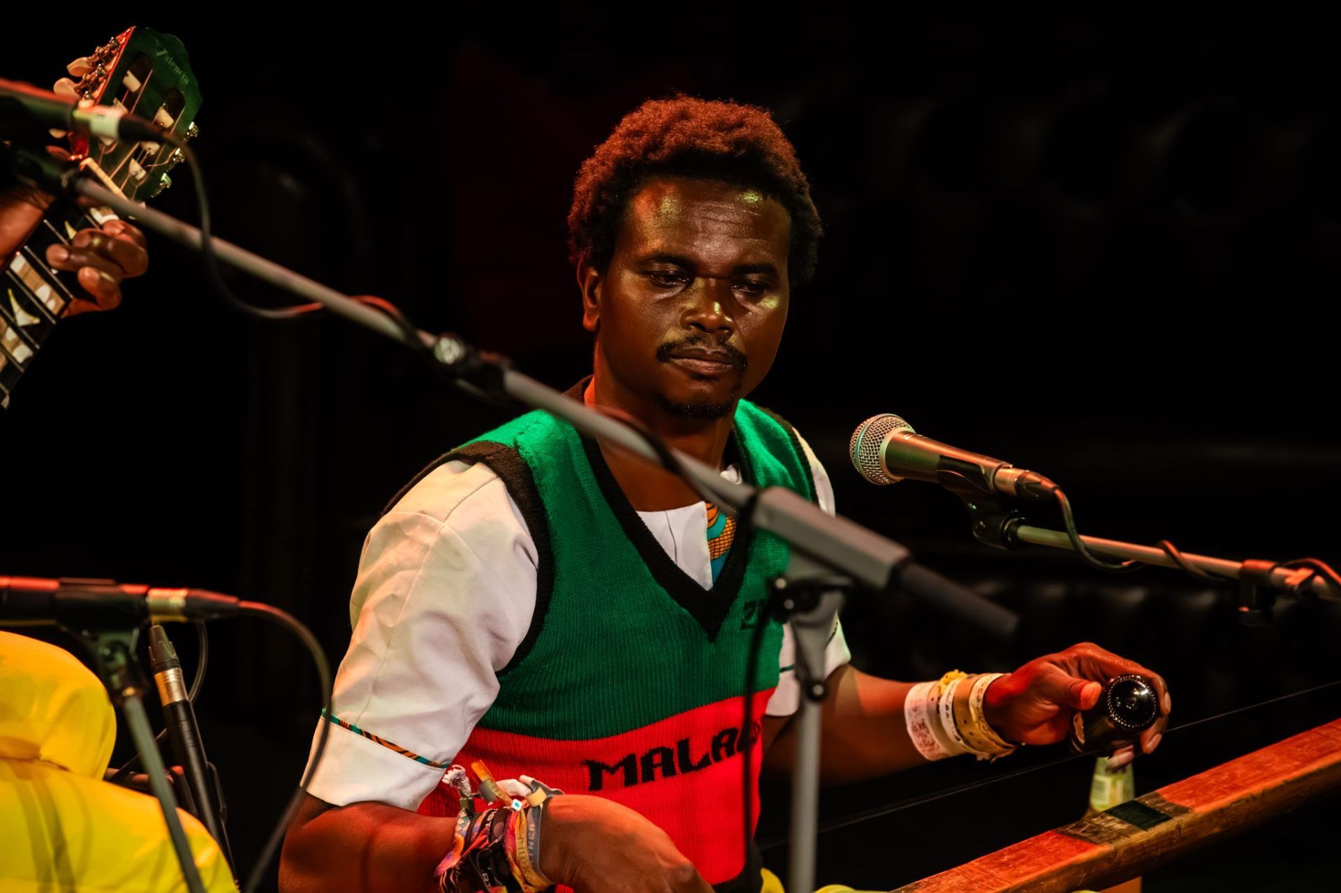 Yobu Maligwa on babatone at the test run of the film-and-music format at The Brook, Southampton