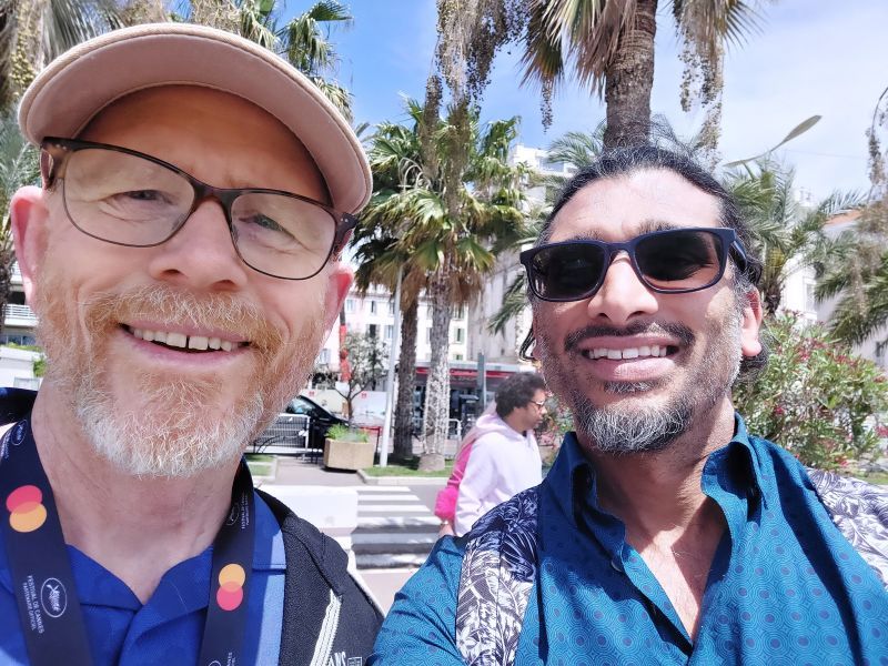 Director Johan Nayar with director Ron Howard at the Cannes Film Festival in 2023, while pitching The Banjo Boys