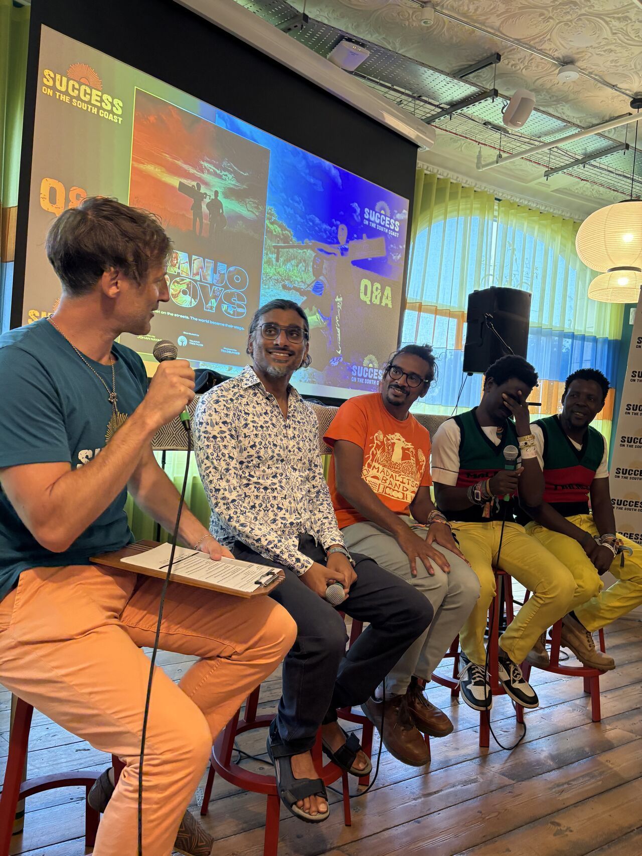 Stuart Marshall hosting the Q&A with Johan Nayar, Neil Nayar, Yobu Maligwa and Yosefe Kalekeni at the Patch sizzle screening — 14 Aug 2025
