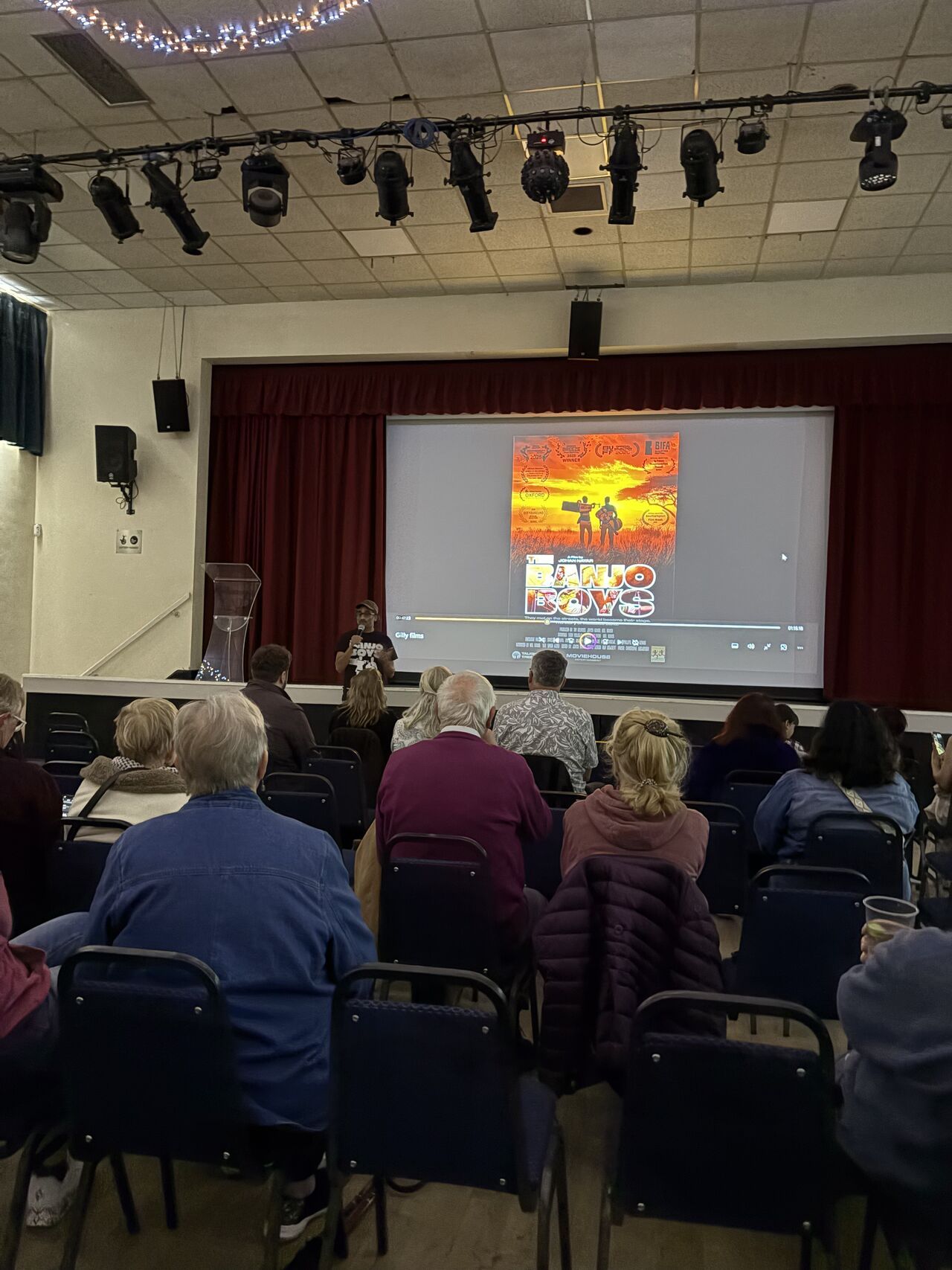 Johan Nayar talking to the Wimborne audience at the FES Film Festival — the biggest screening of the festival