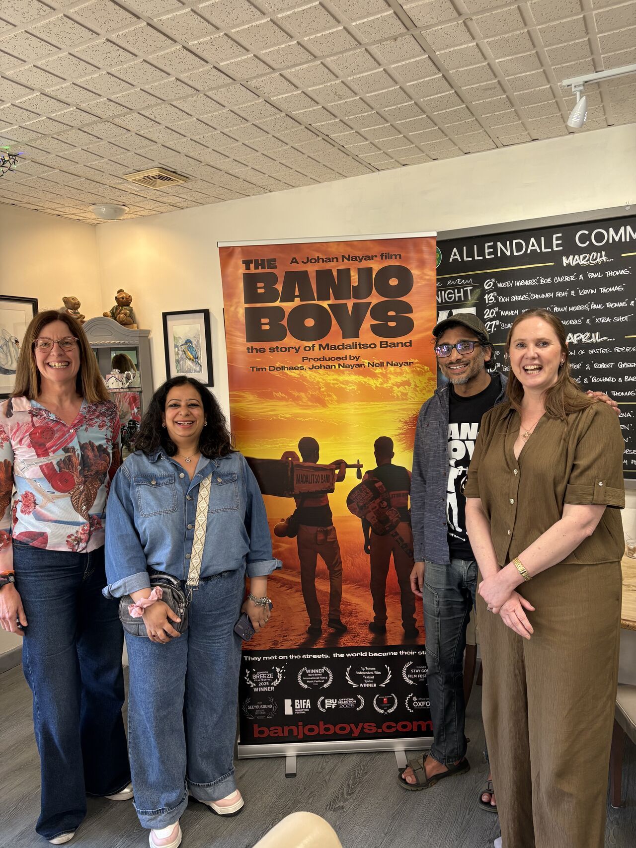 Johan Nayar with Claire Main, Anne Rutherford and Rajathh Purii at the FES Film Festival, Wimborne — the biggest screening of the festival