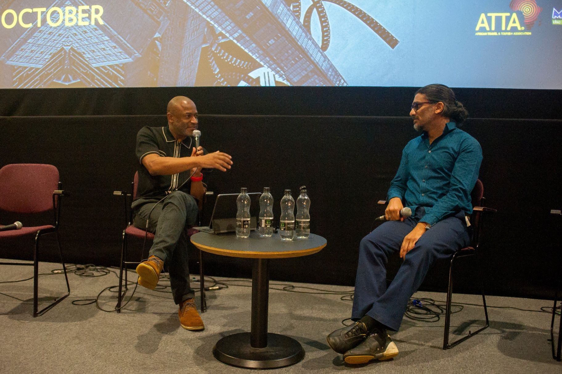 Director Johan Nayar with host Simon London during the world premiere Q&A at London Breeze Film Festival — 22 Oct 2025