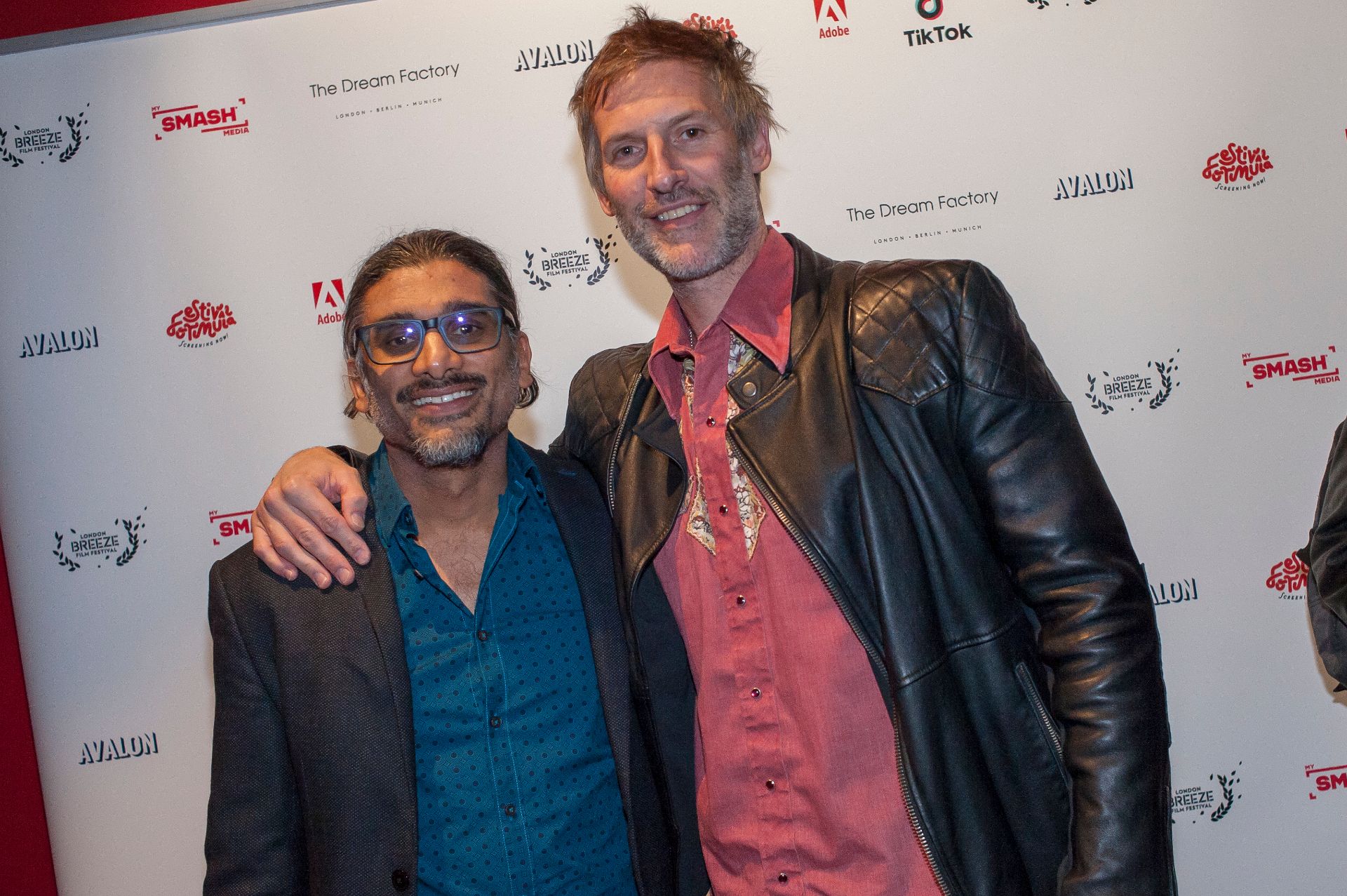 Director Johan Nayar with Stuart Marshall, host of the Success on the South Coast podcast, at the London Breeze world premiere — 22 Oct 2025