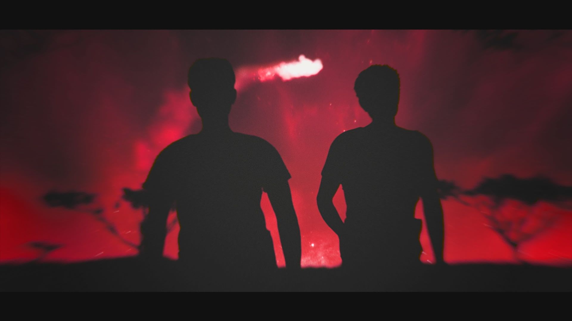 Animated silhouettes of Yobu and Yosefe with a fireball