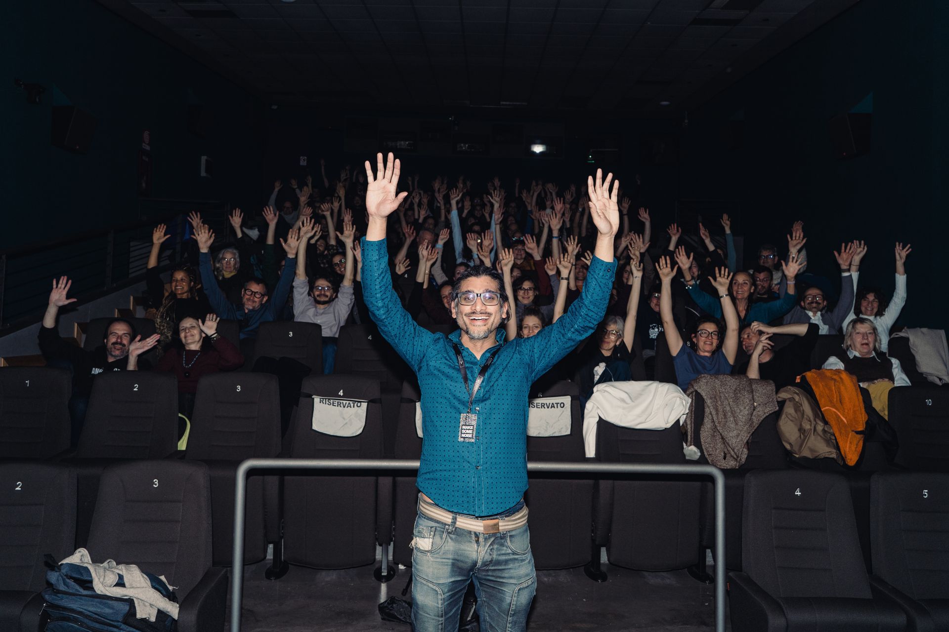 Director Johan Nayar interacting with the crowd at Seeyousound, Turin, Italy