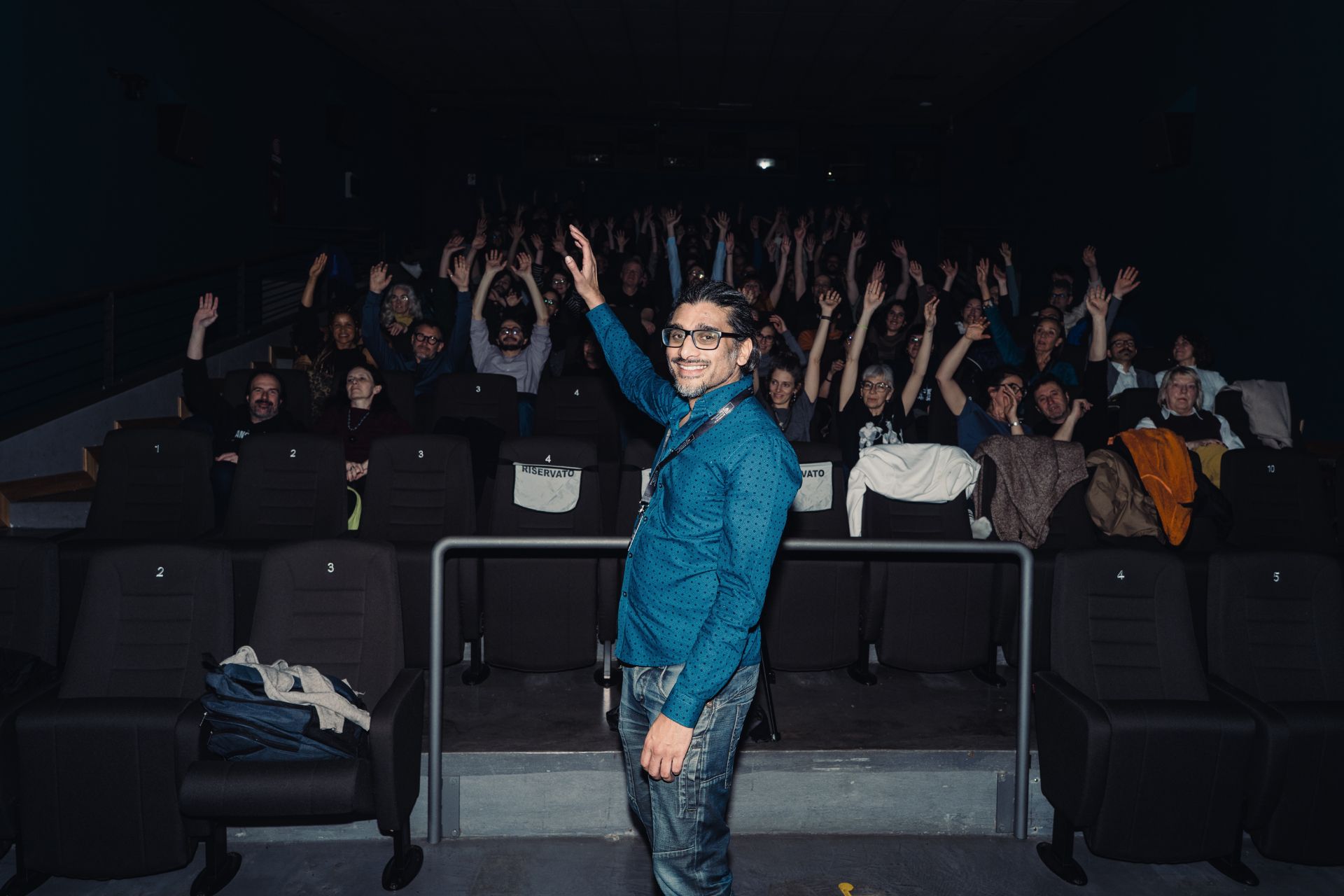 Director Johan Nayar acknowledging the audience at Seeyousound, Turin, Italy